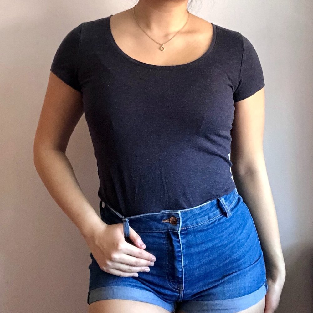 Solid Navy Gray Scoop Neck T-shirt